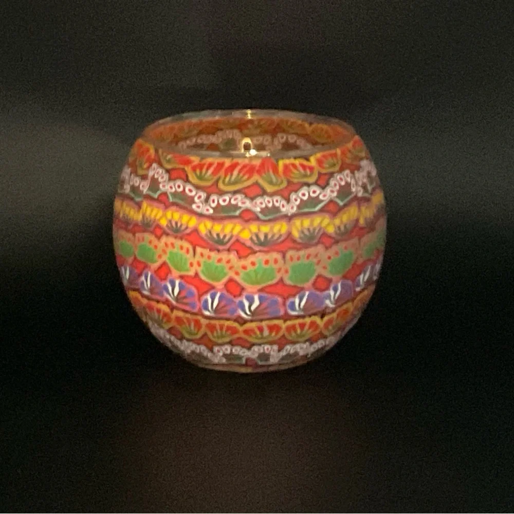 Tea Light candle holder. Australian Aboriginal vibrant boho design